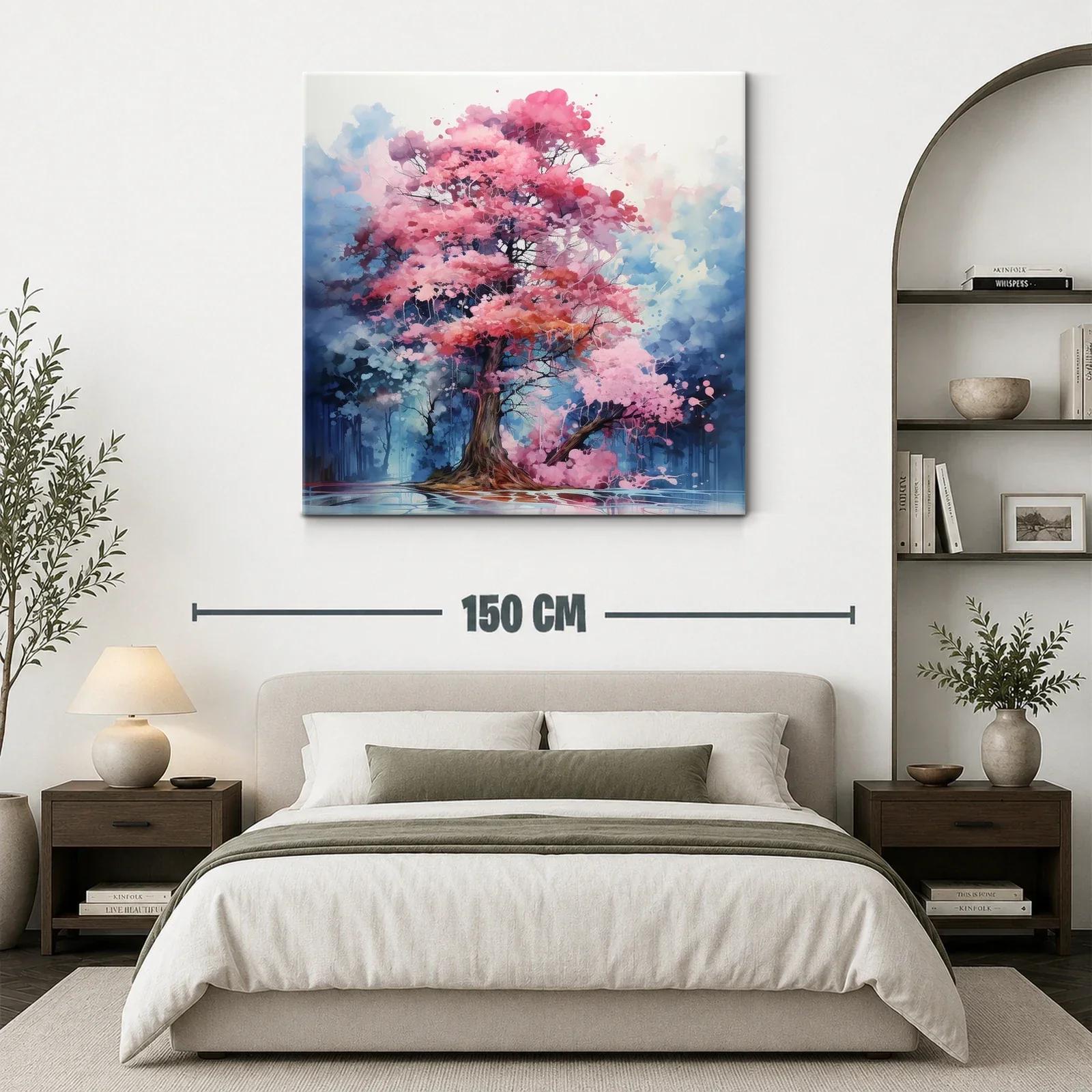Árbol con flores en tonos rosas y fondo azul etéreo — miniatura 3