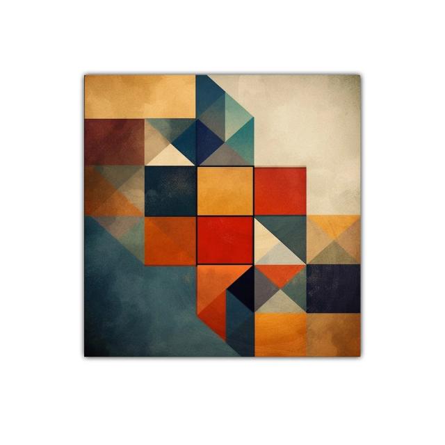 Composición geométrica con tonos cálidos y fríos integrados