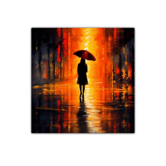 Silueta con paraguas en atmósfera urbana iluminada