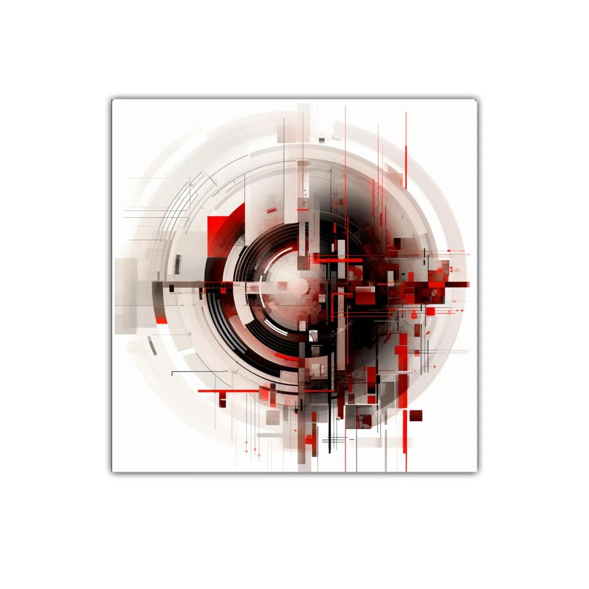 Cuadro vibrante con diseño geométrico futurista y tonos rojos