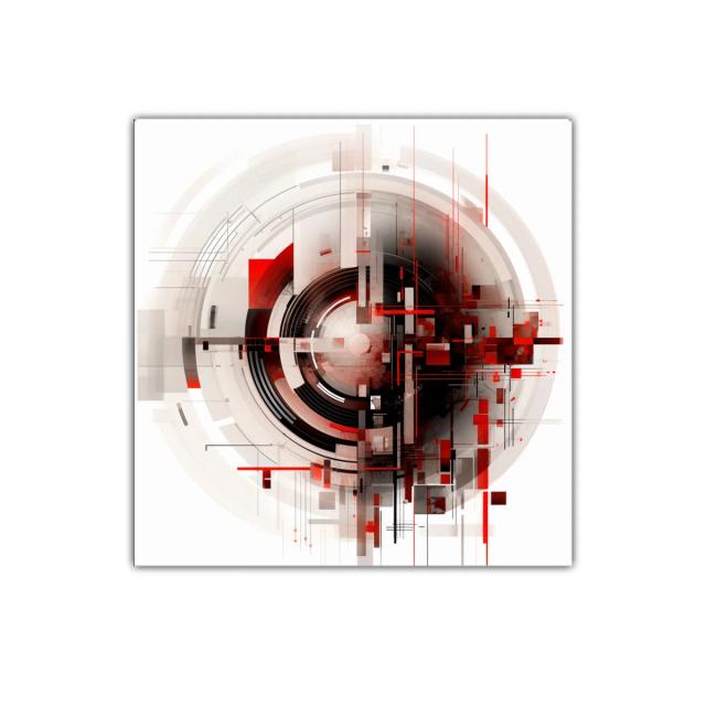 Cuadro vibrante con diseño geométrico futurista y tonos rojos
