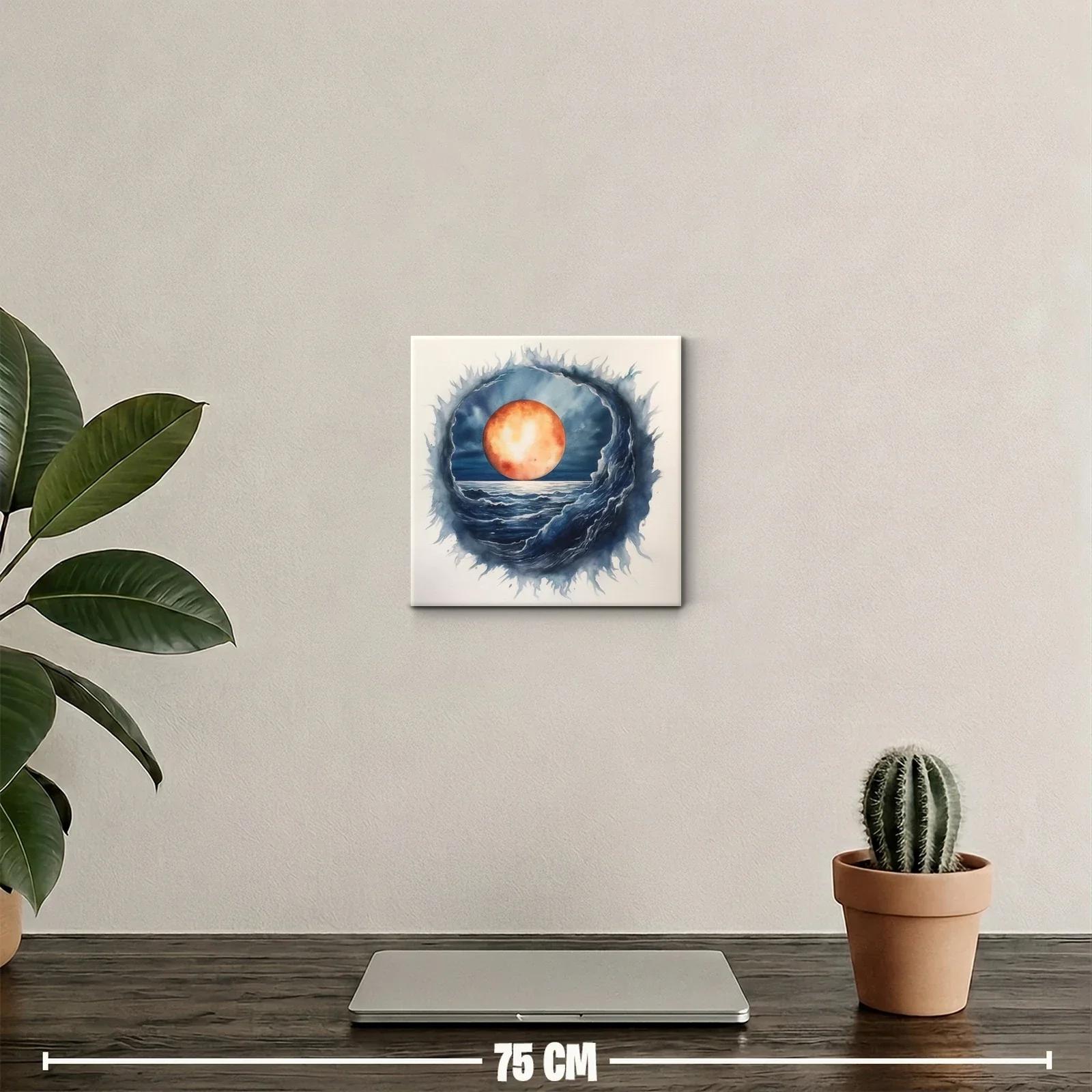 Cuadro decorativo con mar y luna naranja iluminada — miniatura 2