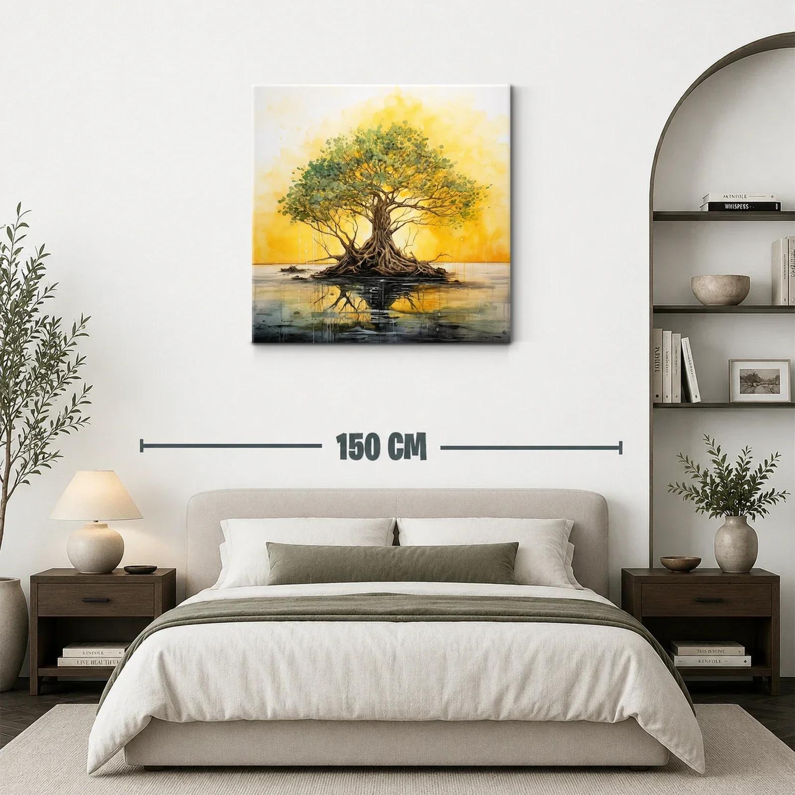 Árbol reflejado en agua con tonos dorados y verdes — miniatura 3