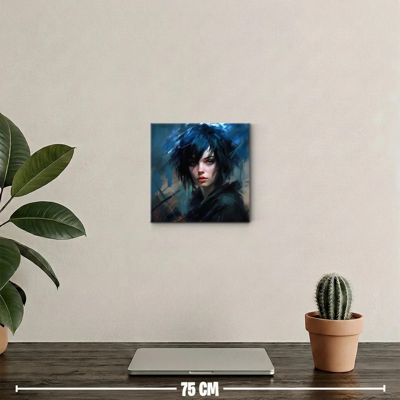 Retrato femenino con cabello azul en estilo contemporáneo — miniatura 2