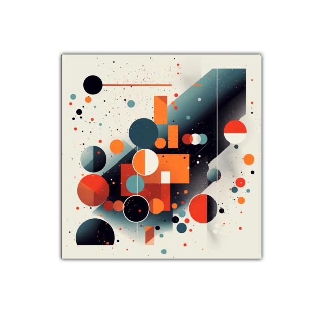 Composición geométrica con círculos y rectángulos en tonos cálidos