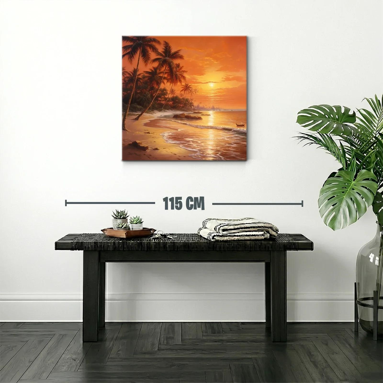 Paisaje tropical con palmeras al atardecer dorado — miniatura 2