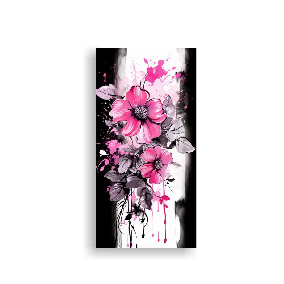 Cuadro flores rosadas con chorreos de pintura — imagen principal
