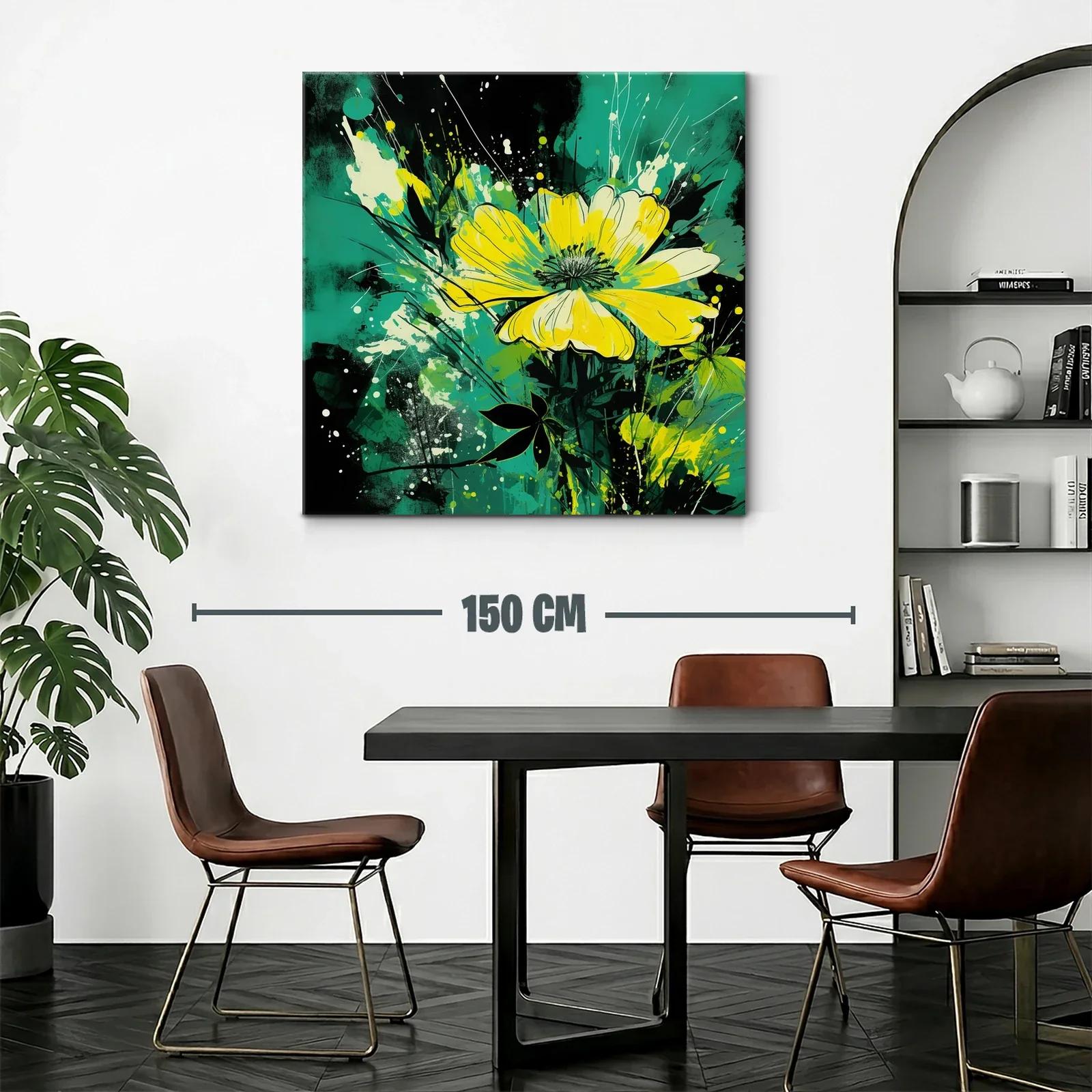 Flores amarillas vibrantes sobre fondo turquesa y negro — miniatura 2