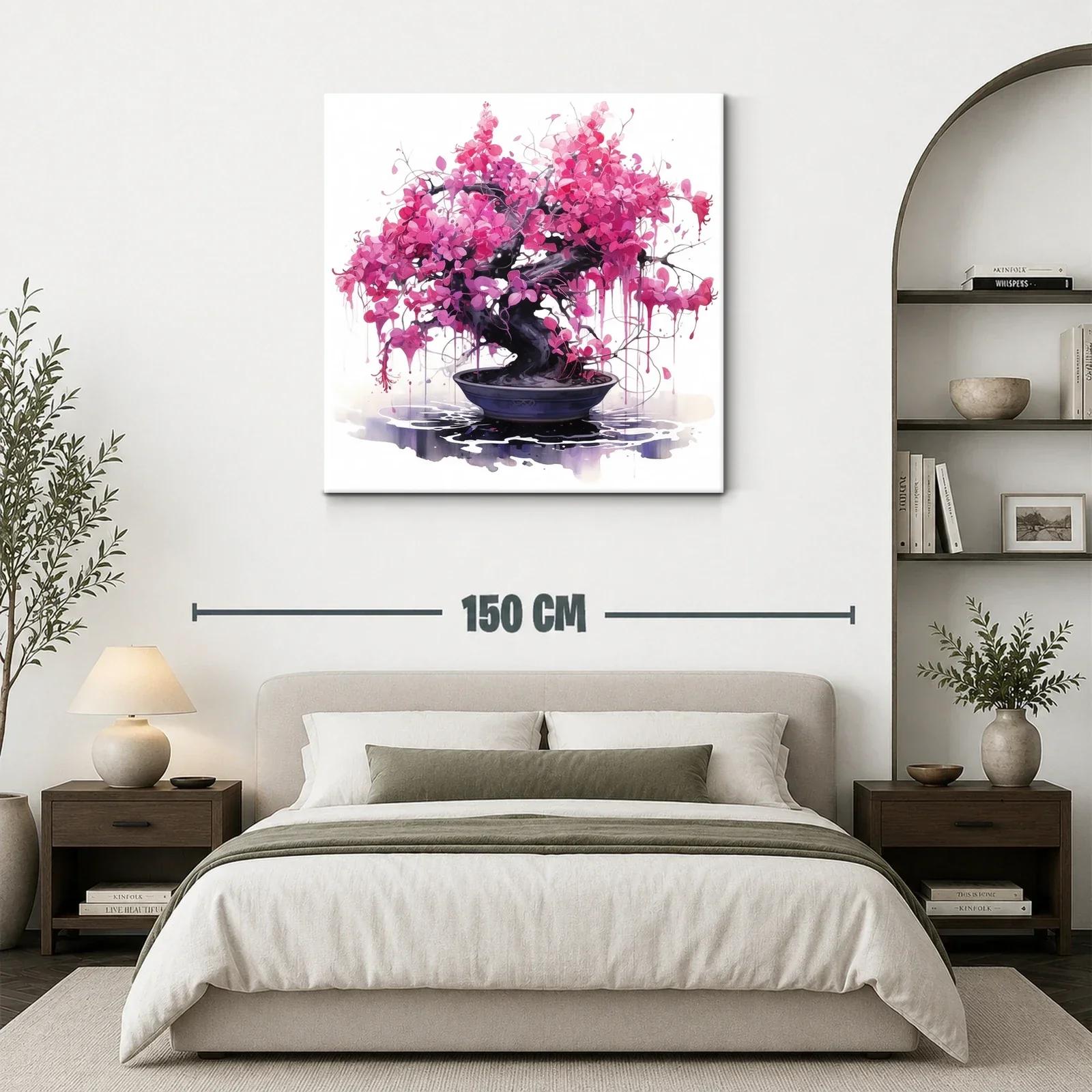 Bonsái en flor rosa vibrante sobre fondo luminoso blanco — miniatura 3