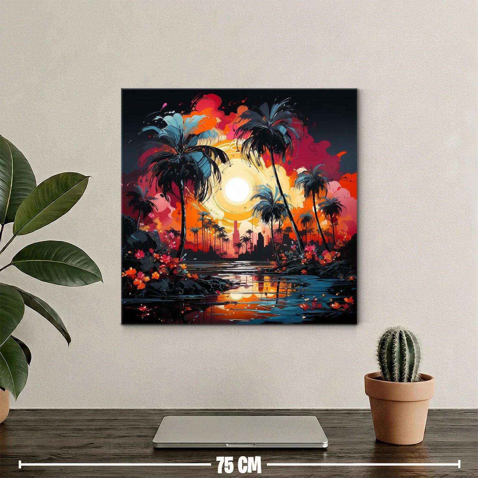 Atardecer vibrante con palmeras y reflejos urbanos — miniatura 2