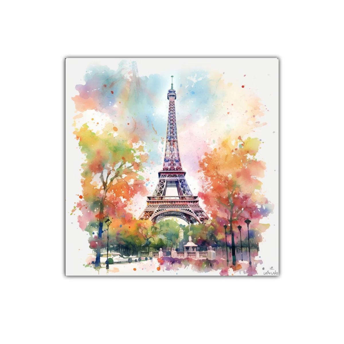 Cuadro Torre Eiffel en acuarela con vibrante paleta de colores
