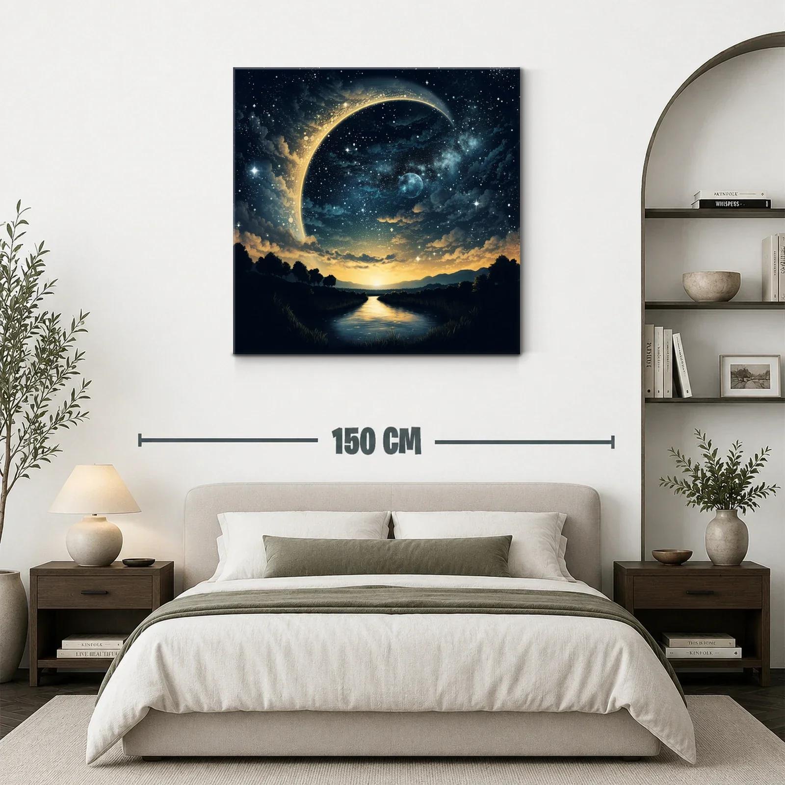 Paisaje nocturno con luna creciente y cielo estrellado — miniatura 3