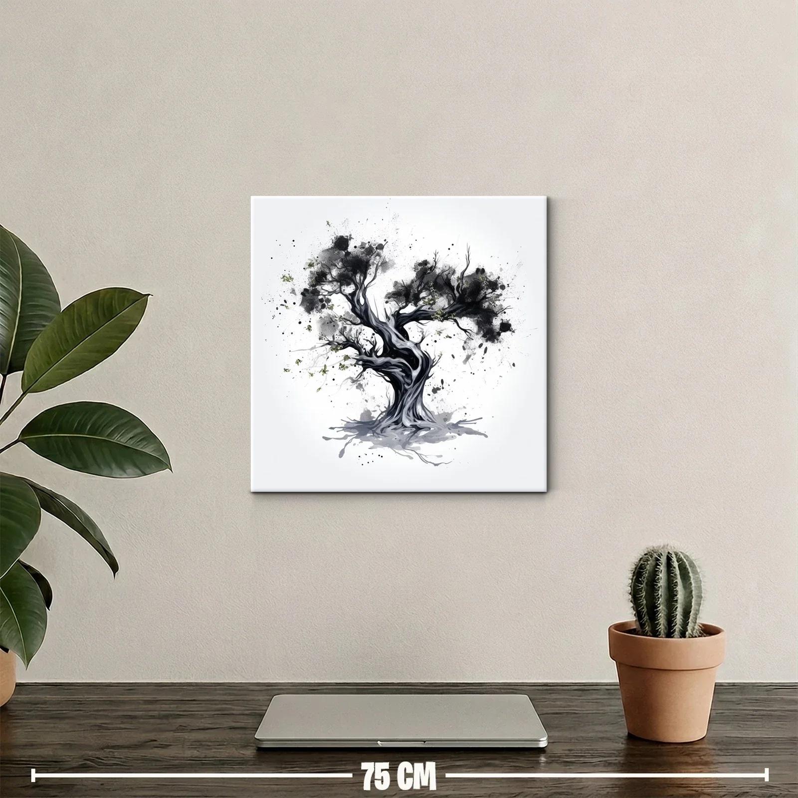 Árbol abstracto en tonos gris y negro con detalles verdes — miniatura 2