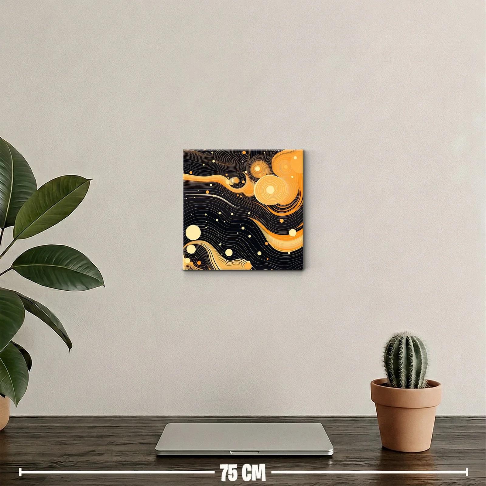 Cuadro abstracto con ondas y círculos en tonos cálidos — miniatura 2