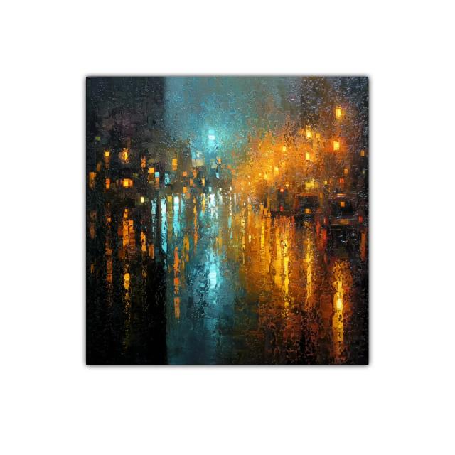 Luces urbanas reflejadas en lluvia vibrante y colorida