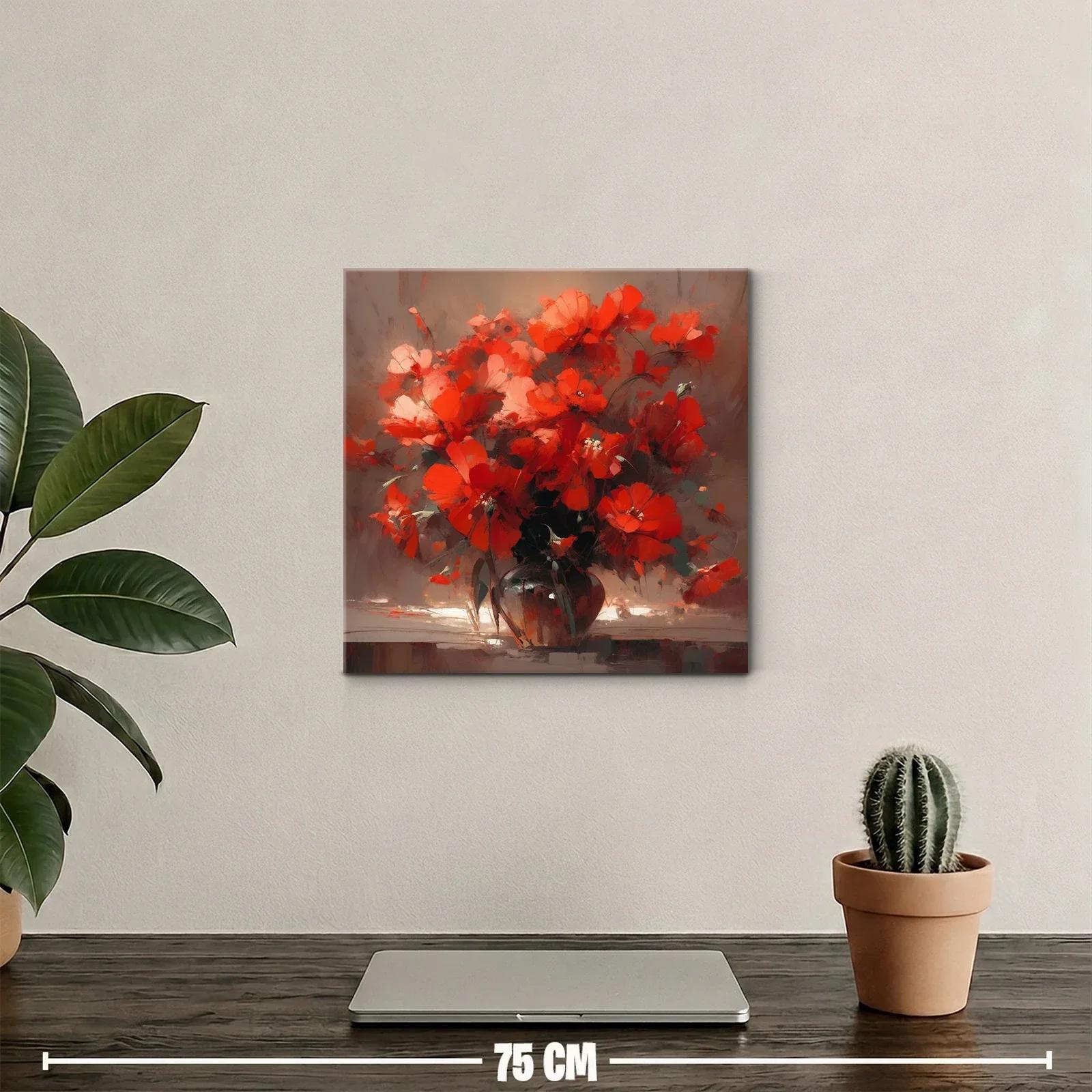 Ramo vibrante de flores rojas en jarrón oscuro — miniatura 2