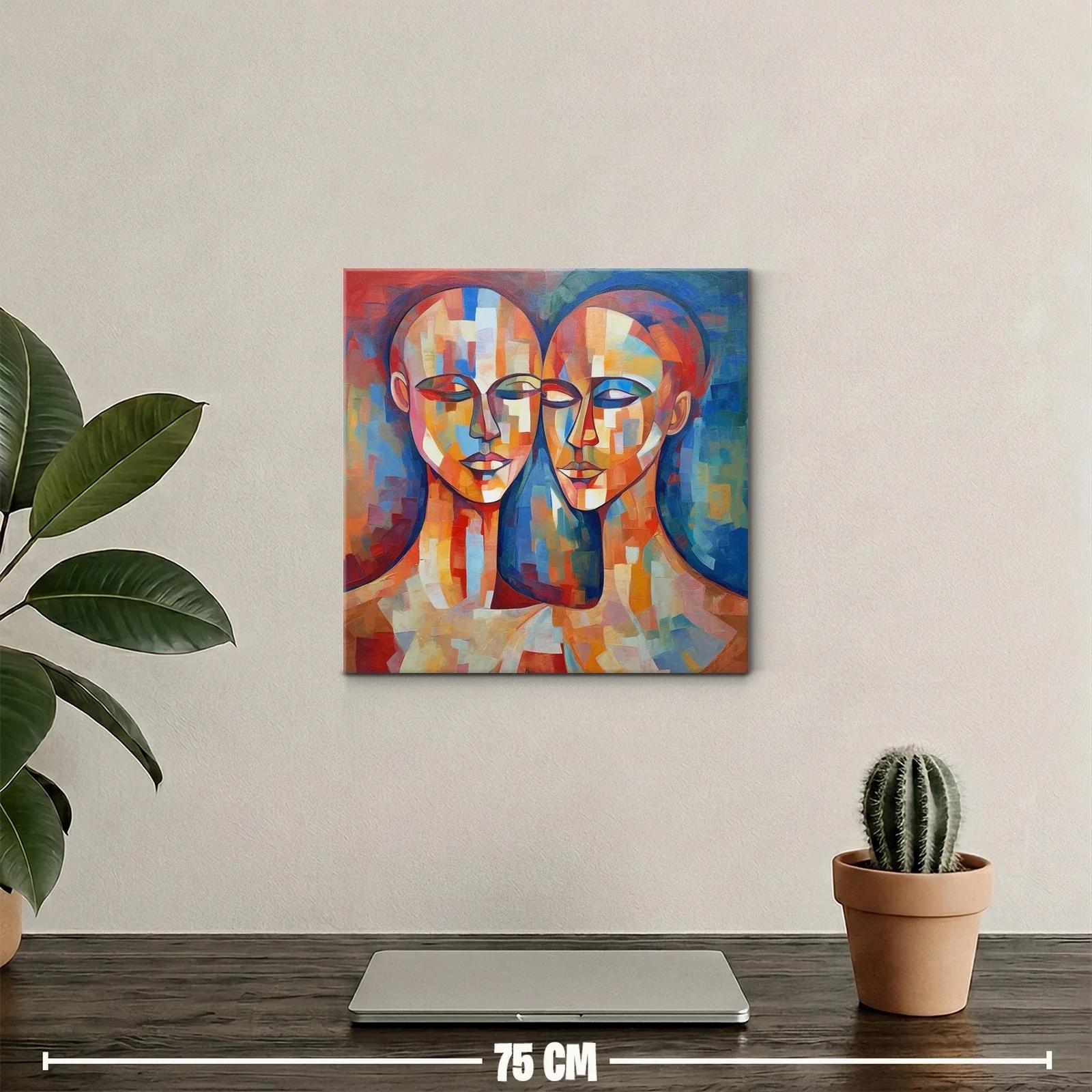 Cuadro abstracto con dos rostros estilo cubista — miniatura 2
