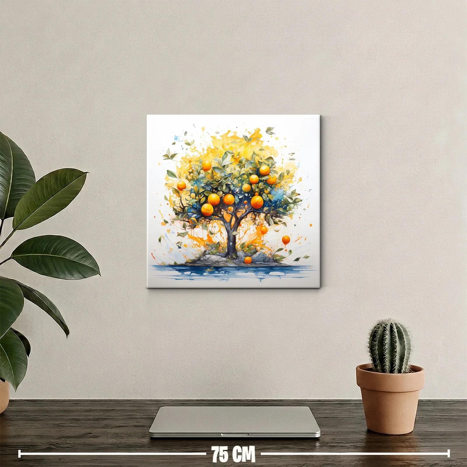 Árbol de naranjas vibrantes con fondo luminoso y acuarelas — miniatura 2