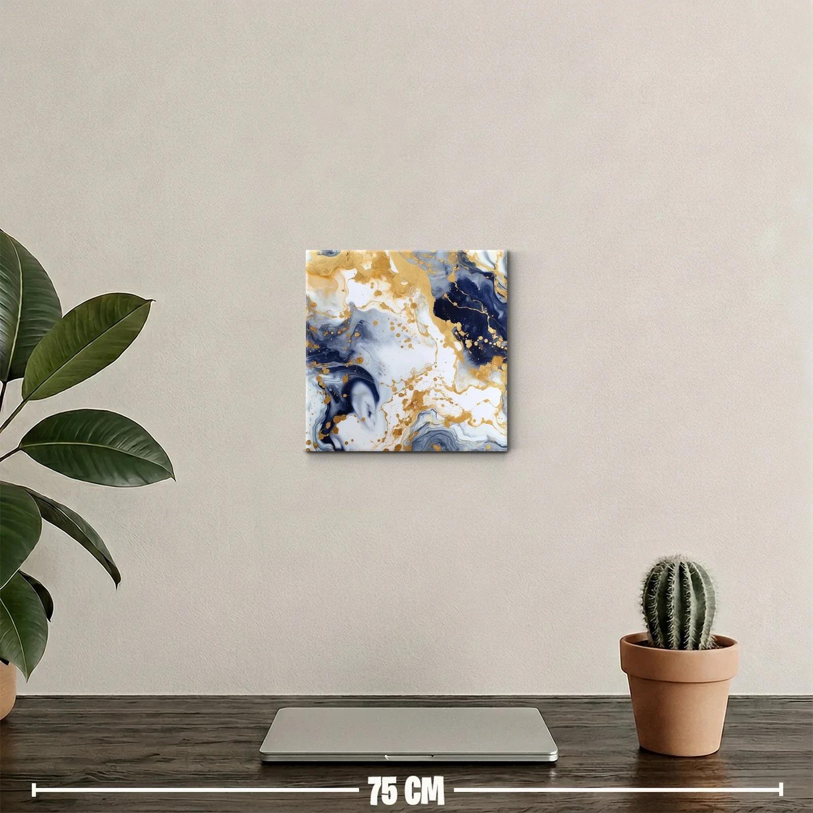 Cuadro abstracto con tonos dorados y azul marino elegante — miniatura 2