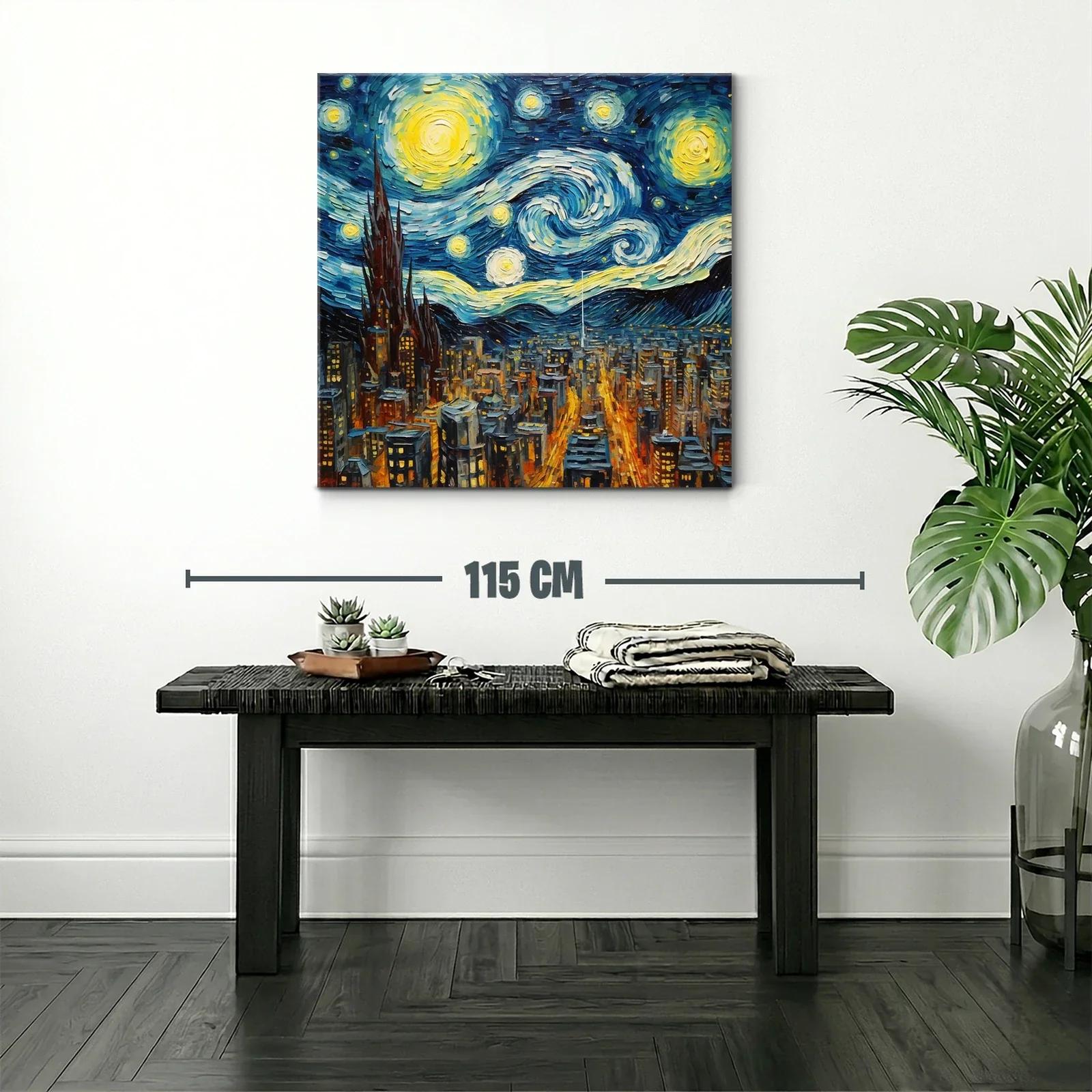 Noche estrellada sobre ciudad iluminada y cielo turbulento — miniatura 2