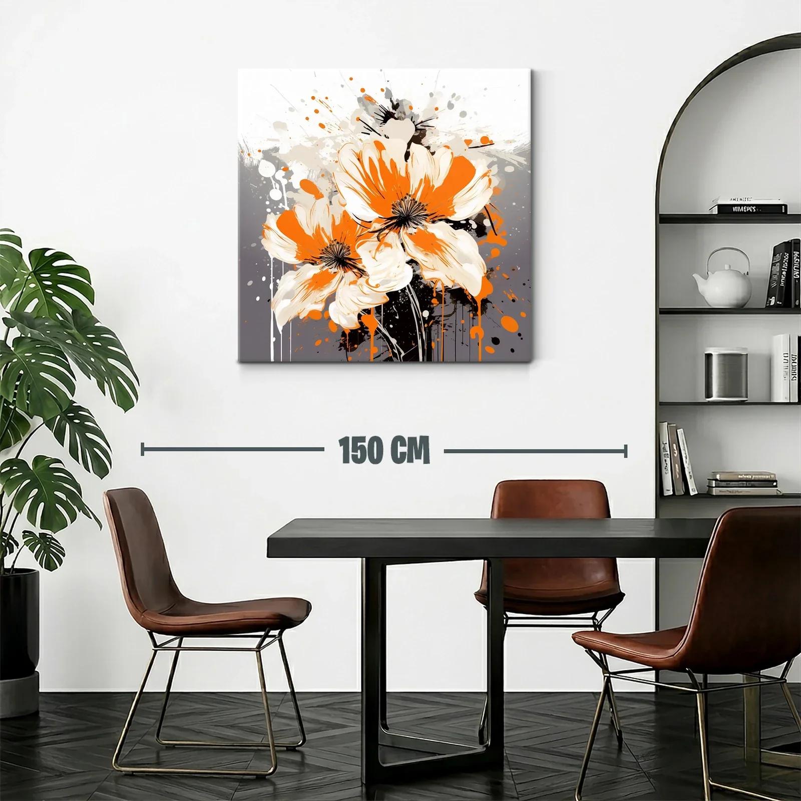 Cuadro moderno con flores vibrantes en tonos naranja y crema — miniatura 2