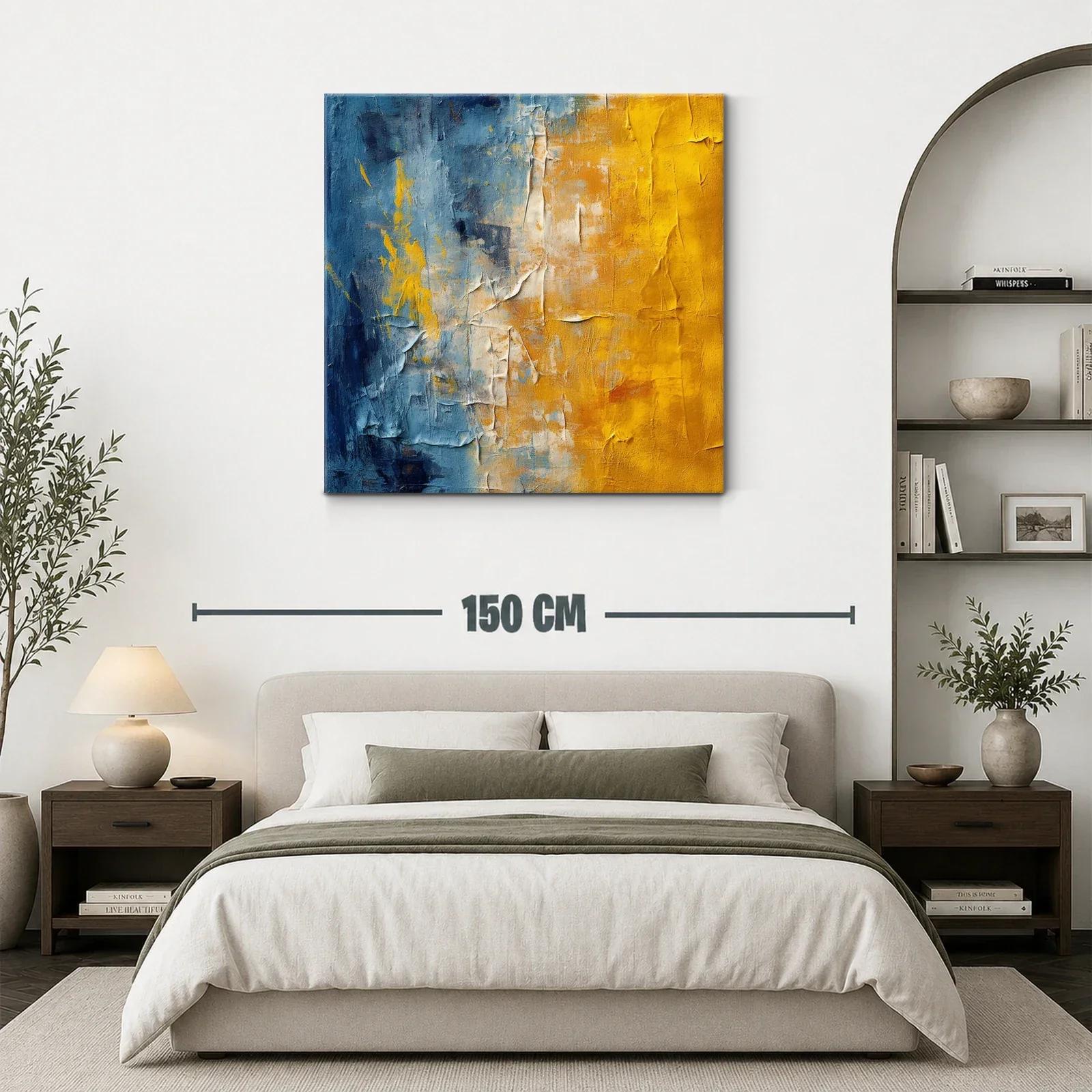 Cuadro abstracto en tonos azul y mostaza para modernizar espacios — miniatura 3