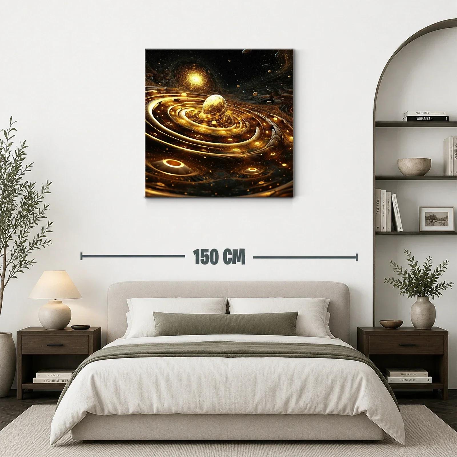 Cuadro abstracto con espirales doradas y estrellas — miniatura 3