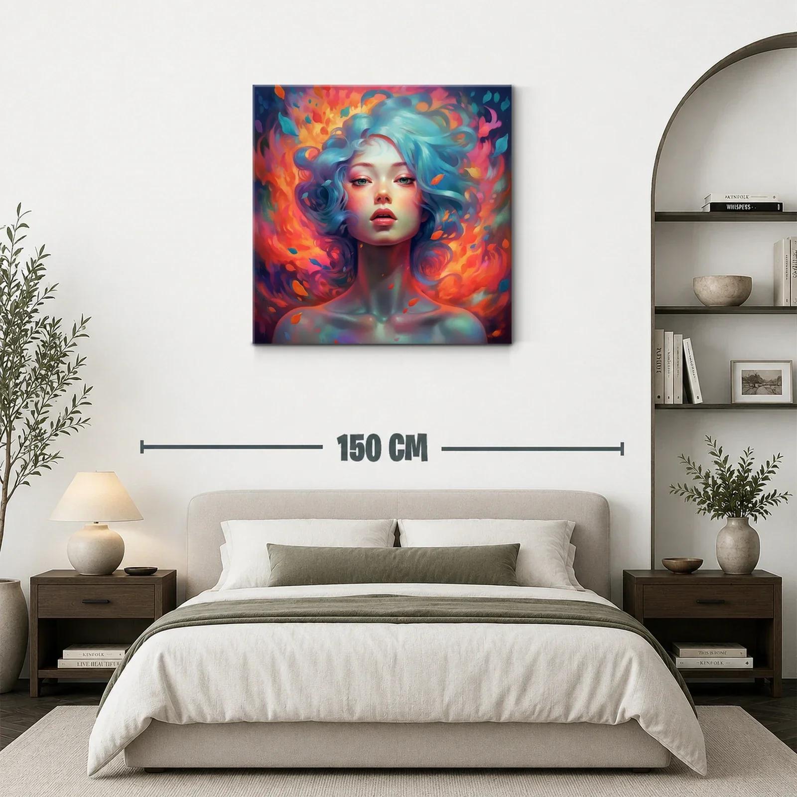 Retrato femenino con cabello azul y llamas vibrantes — miniatura 3