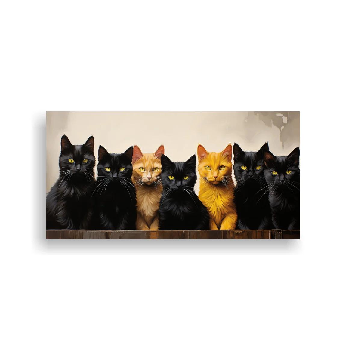 Cuadro grupo de gatos sobre superficie de madera