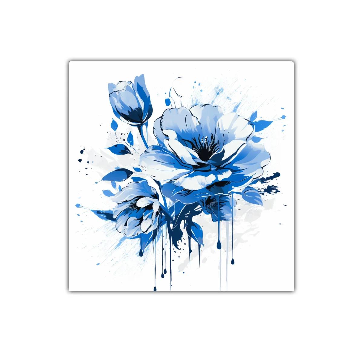 Cuadro decorativo con flores en tonos azules modernos — imagen principal