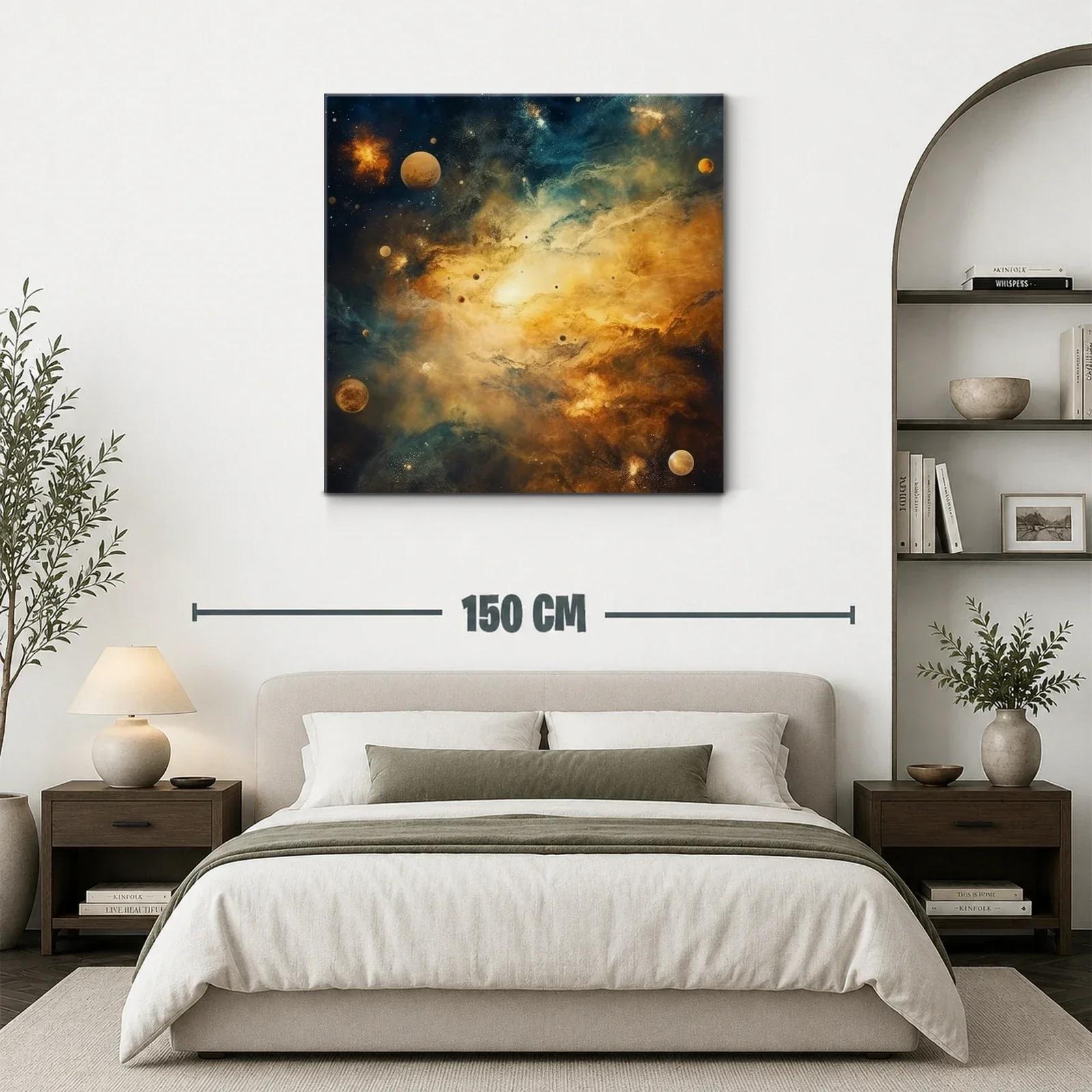 Galaxia brillante entre mundos y estrellas doradas — miniatura 3