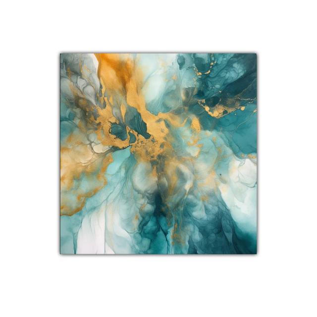 Cuadro decorativo con fluidez en tonos azules y dorados