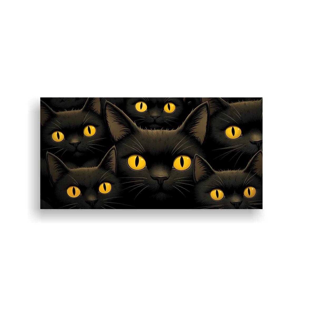Cuadro gatos negros con ojos amarillos y rostros superpuestos