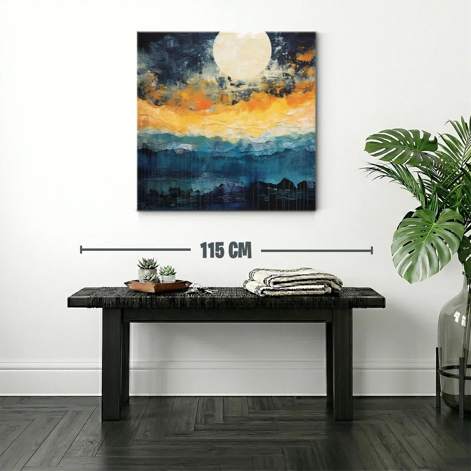 Cuadro abstracto con luna y tonos cálidos y fríos — miniatura 2