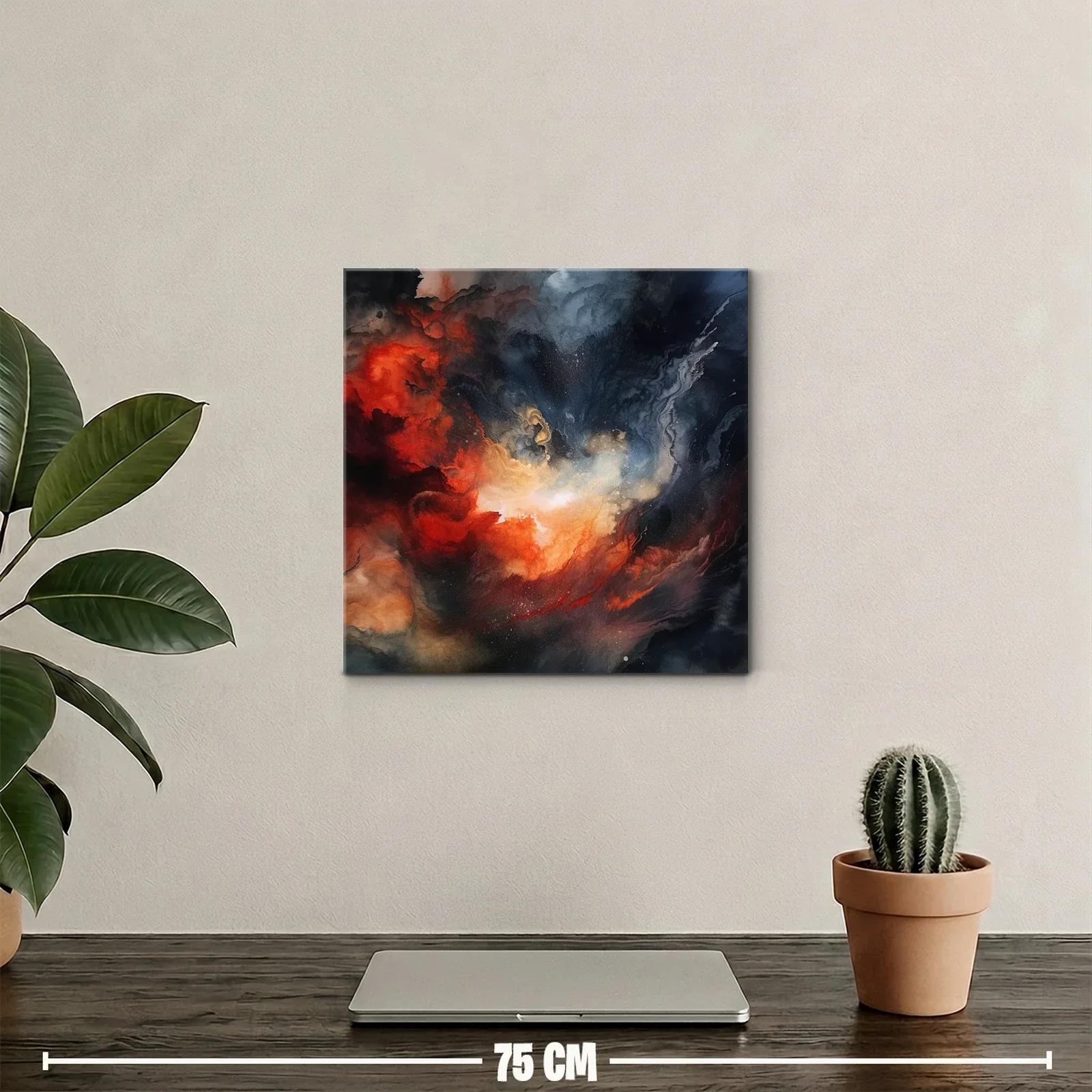 Cuadro abstracto con explosión en tonos cálidos y oscuros — miniatura 2