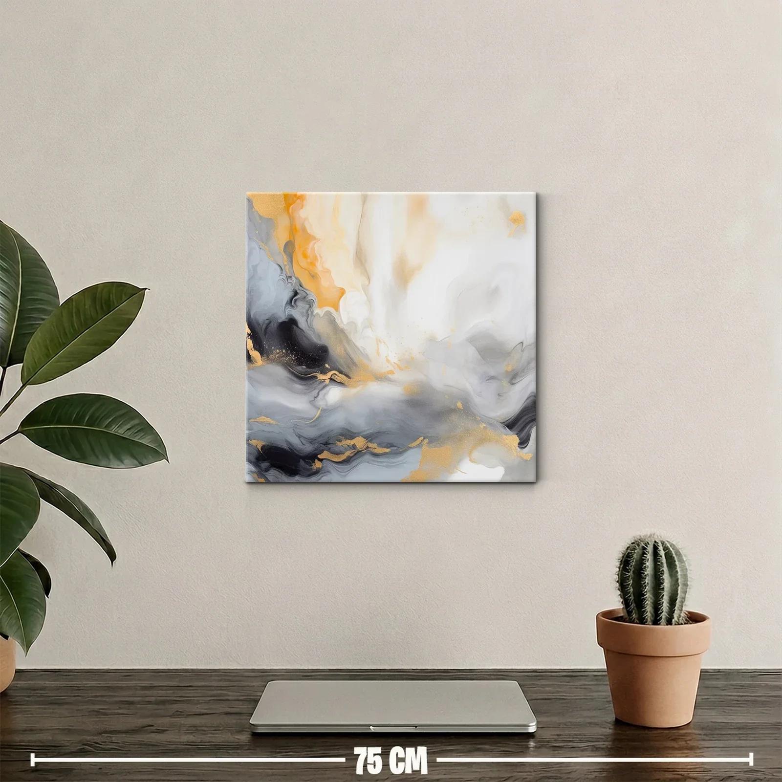 Cuadro abstracto en tonos grises dorados y cálidos — miniatura 2