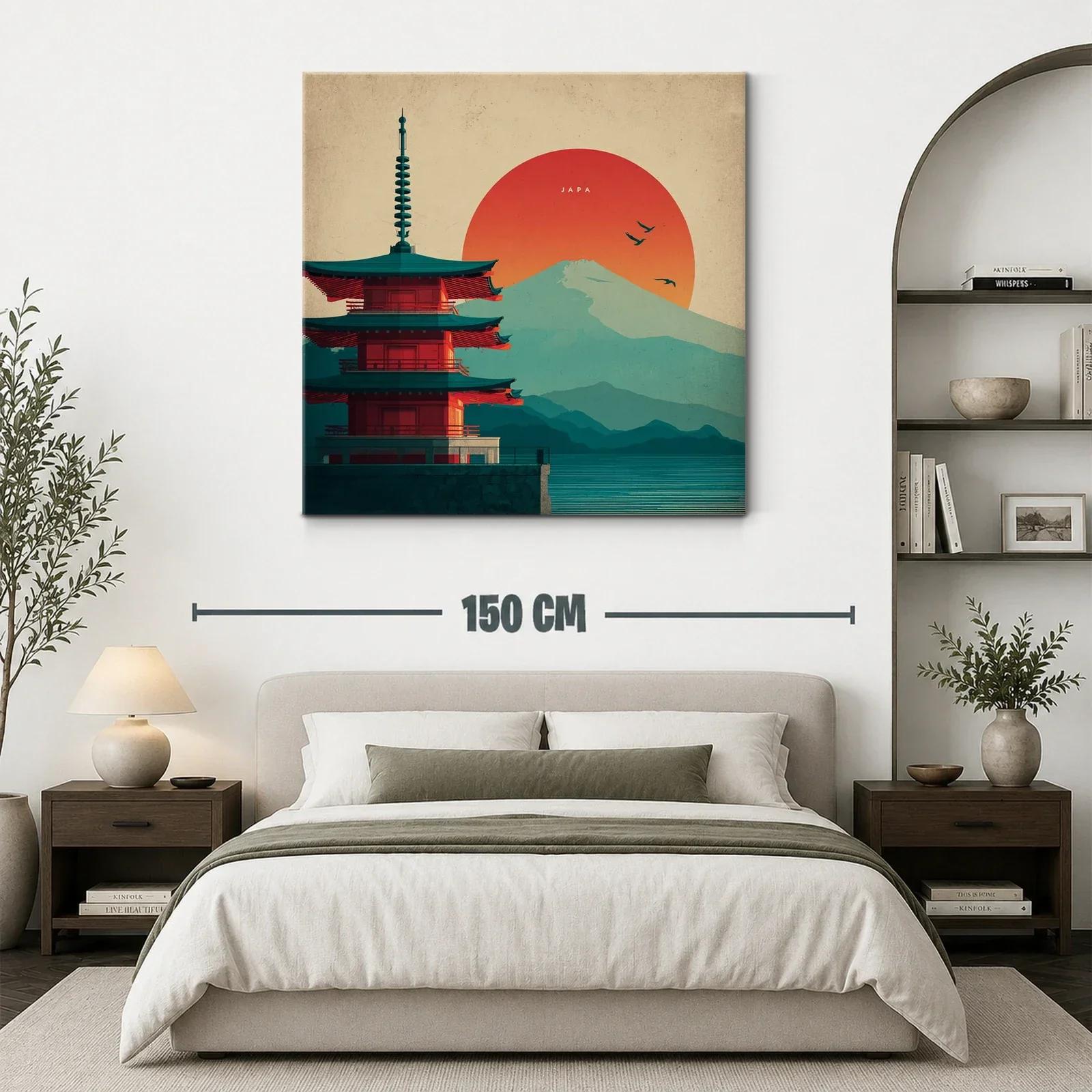 Paisaje japonés con pagoda y monte Fuji al atardecer — miniatura 3