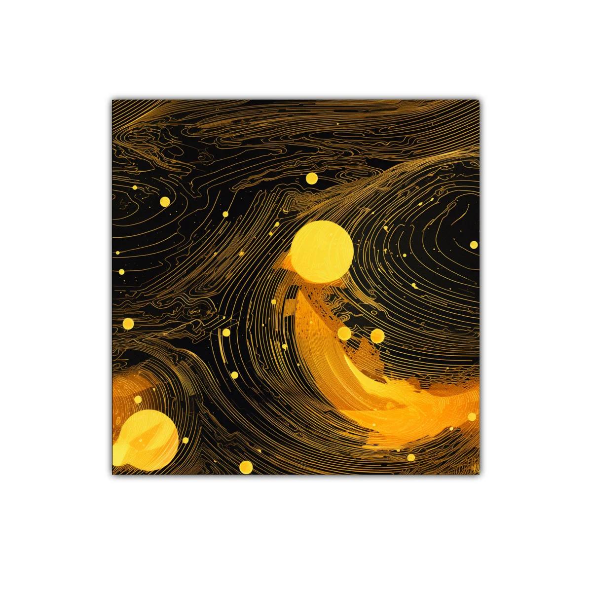 Cuadro abstracto en tonos dorados con flujo dinámico