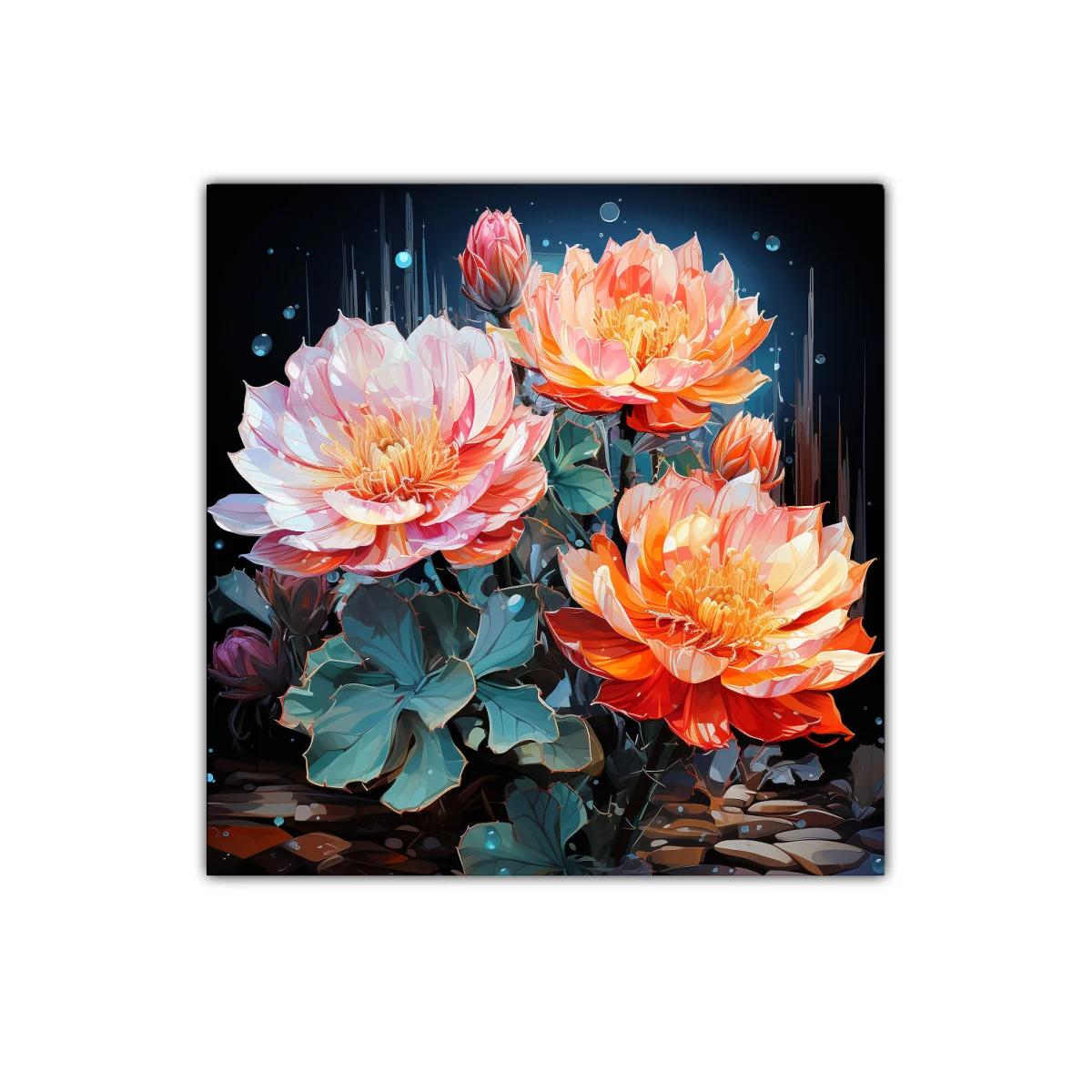 Cuadro decorativo con esplendorosas flores anaranjadas y rosas — imagen principal