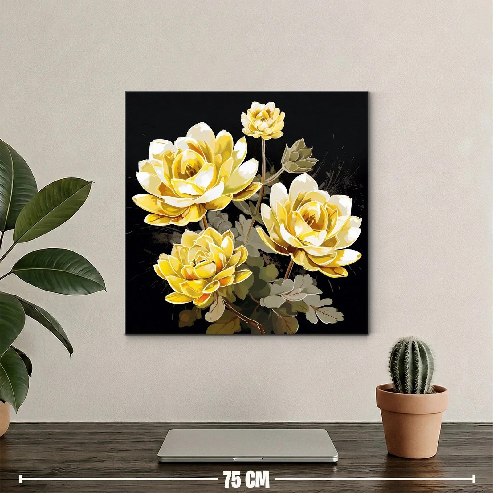Cuadro floral con elegantes rosas amarillas sobre fondo oscuro — miniatura 2
