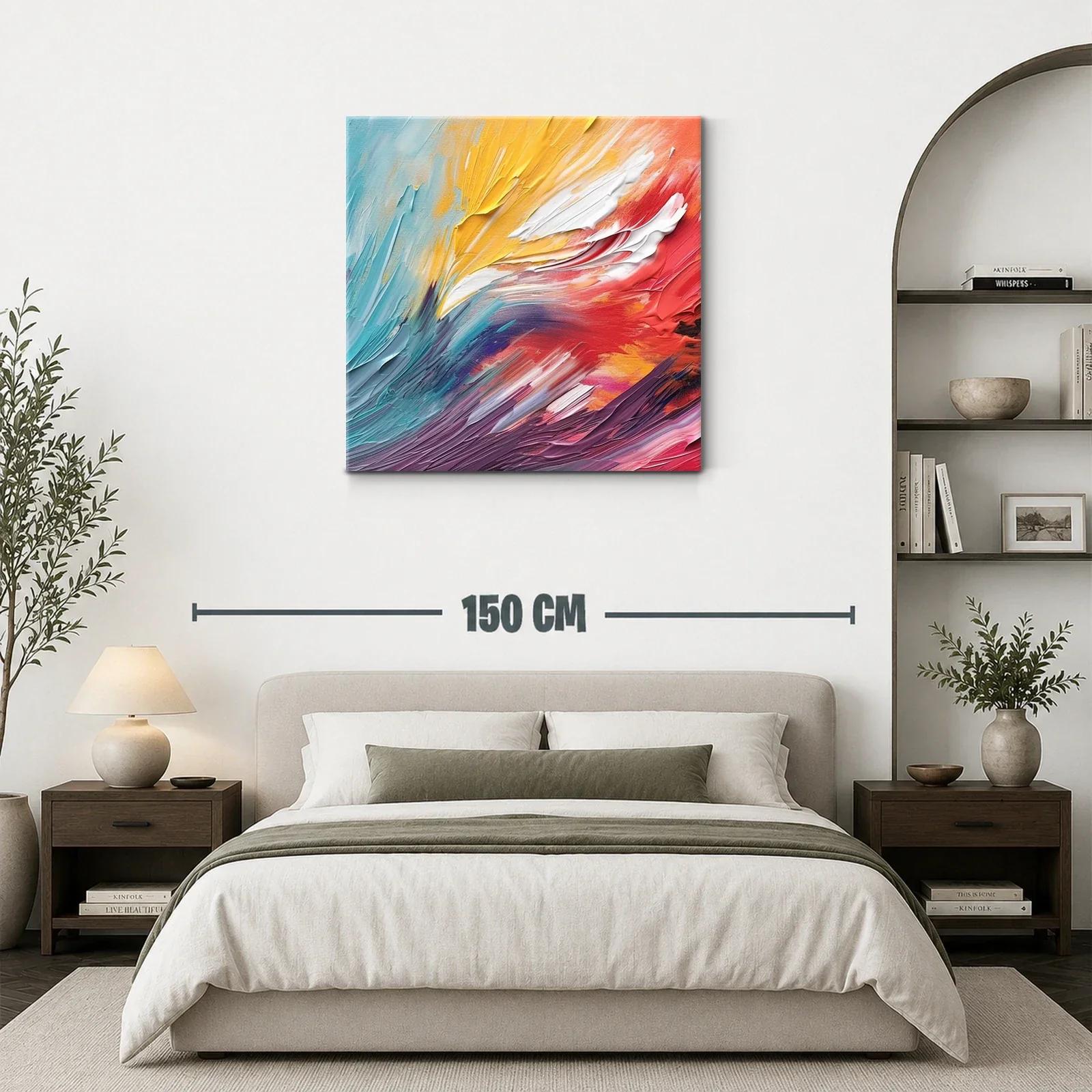 Cuadro abstracto vibrante con tonos cálidos y fríos — miniatura 3