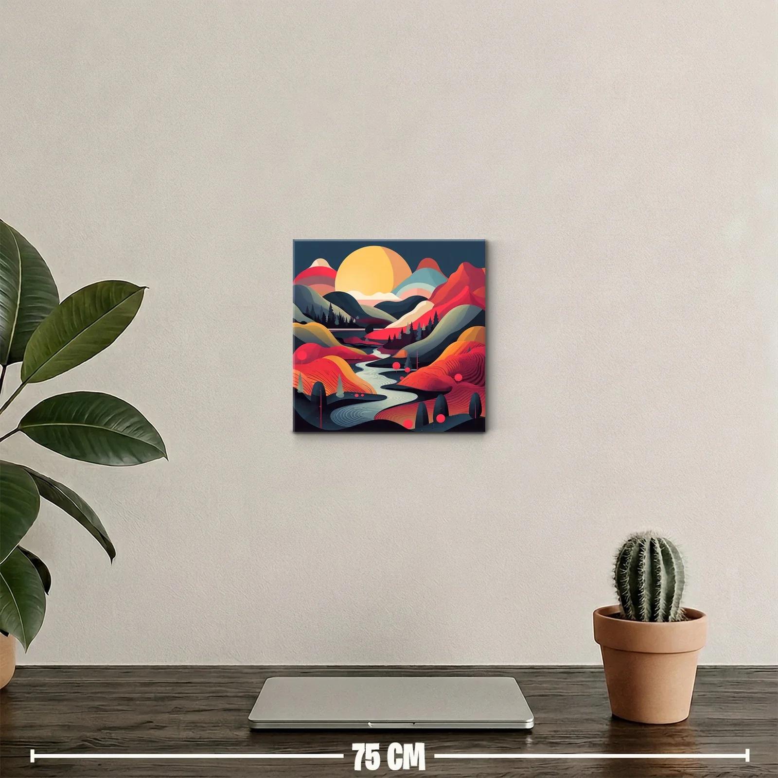 Paisaje vibrante con río y montañas coloridas al atardecer — miniatura 2