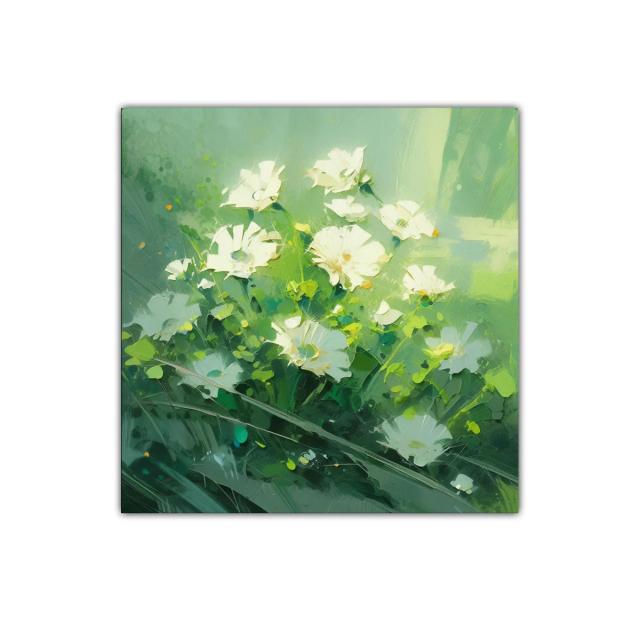 Cuadro con delicadas flores blancas sobre fondo verde