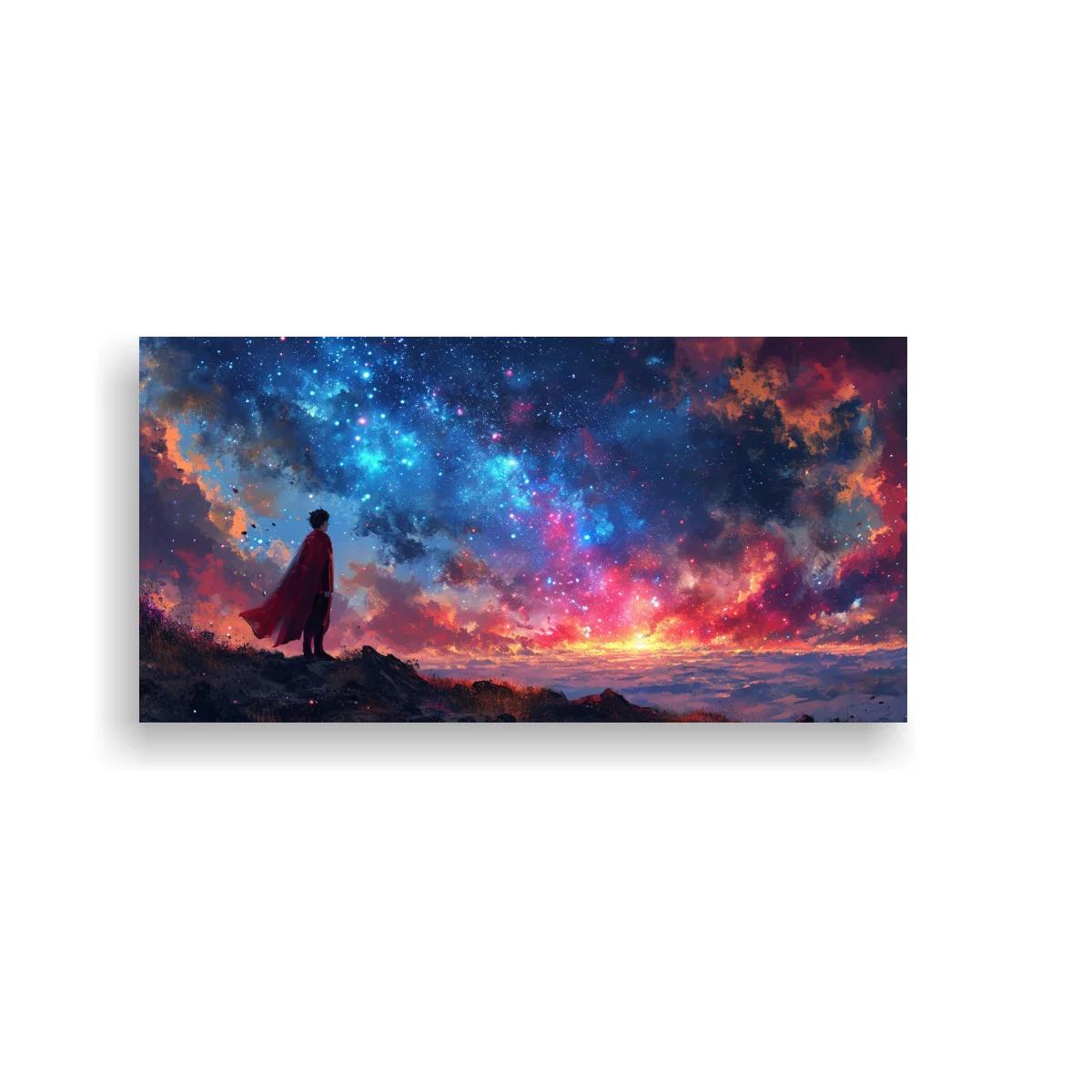 Cuadro figura solitaria bajo un cielo cósmico luminoso