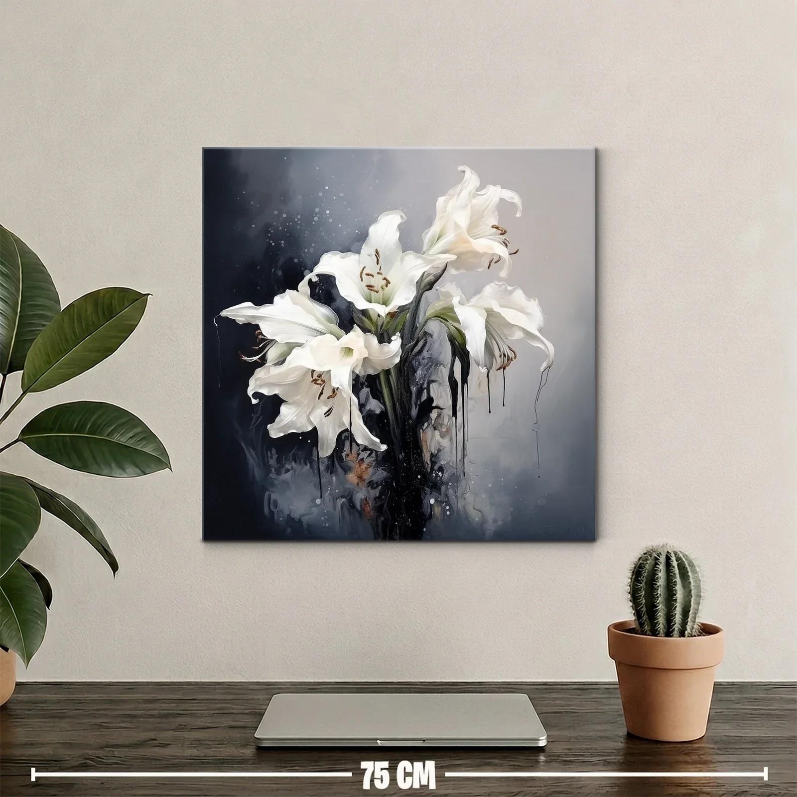 Cuadro flores blancas con fondo difuminado oscuro y claro — miniatura 2