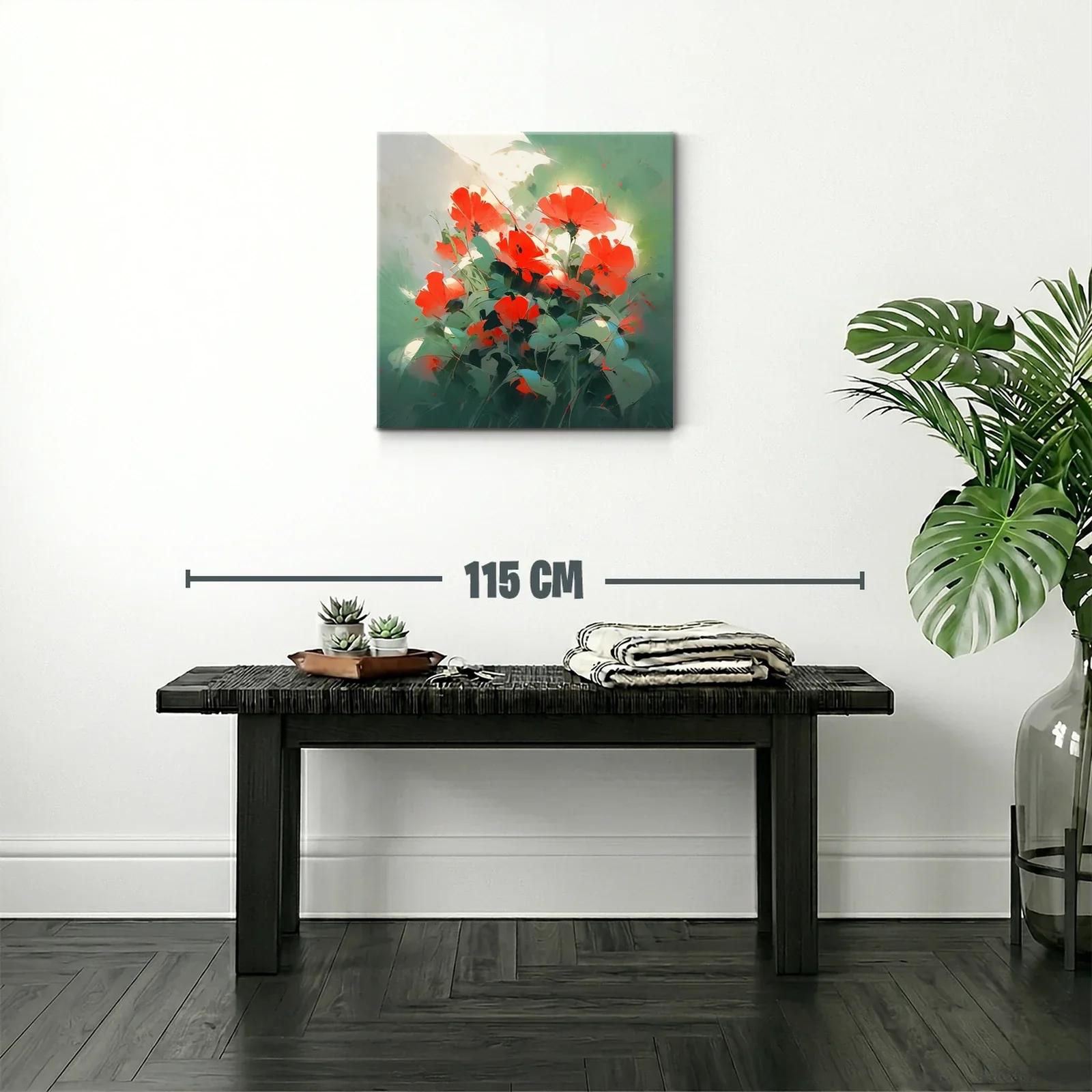 Cuadro flores rojas vibrantes entre follaje verde — miniatura 2