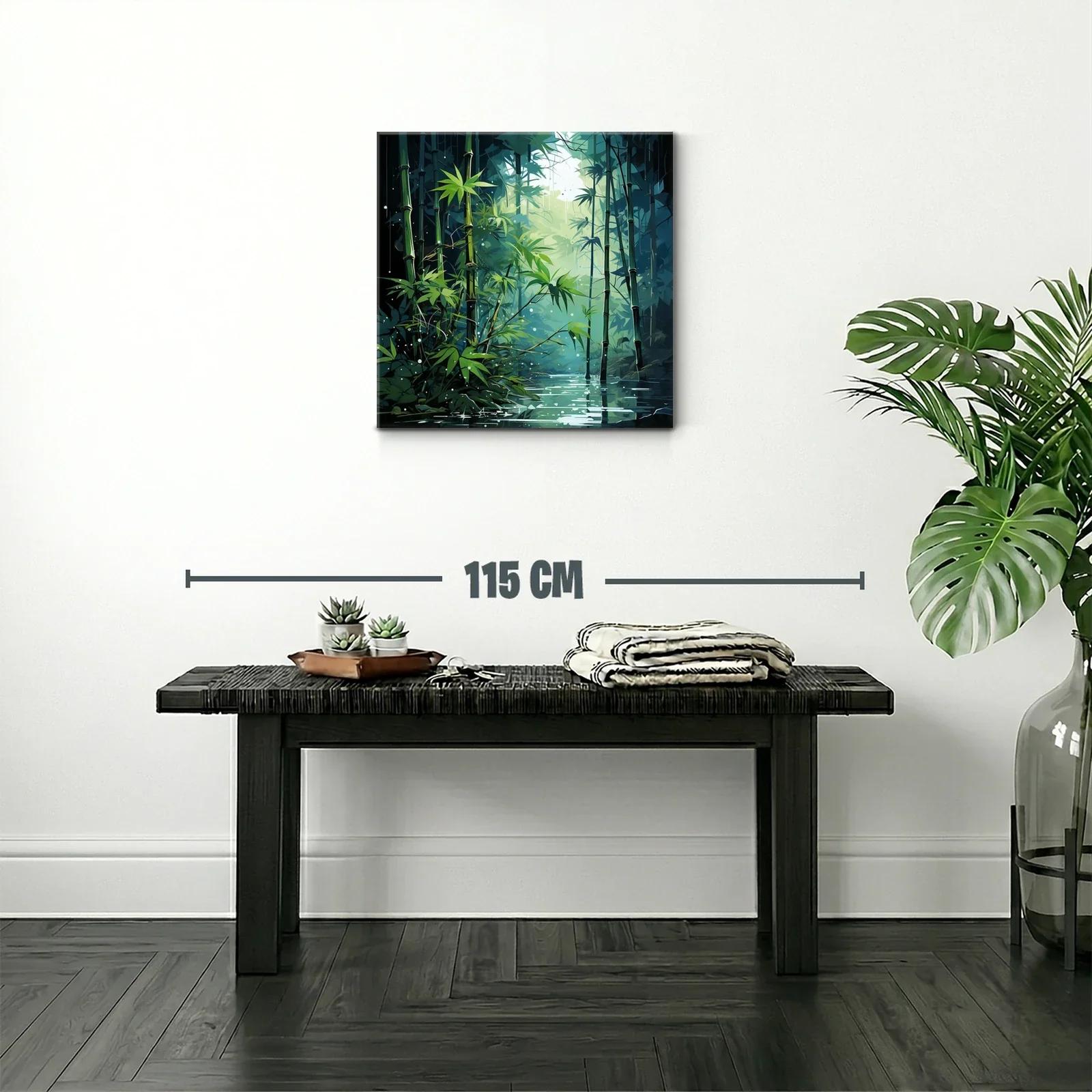 Bosque de bambú con luz y reflejos en el agua — miniatura 2