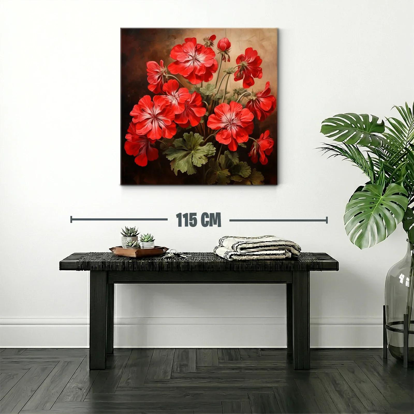 Cuadro con vibrantes flores rojas y hojas verdes delicadas — miniatura 2