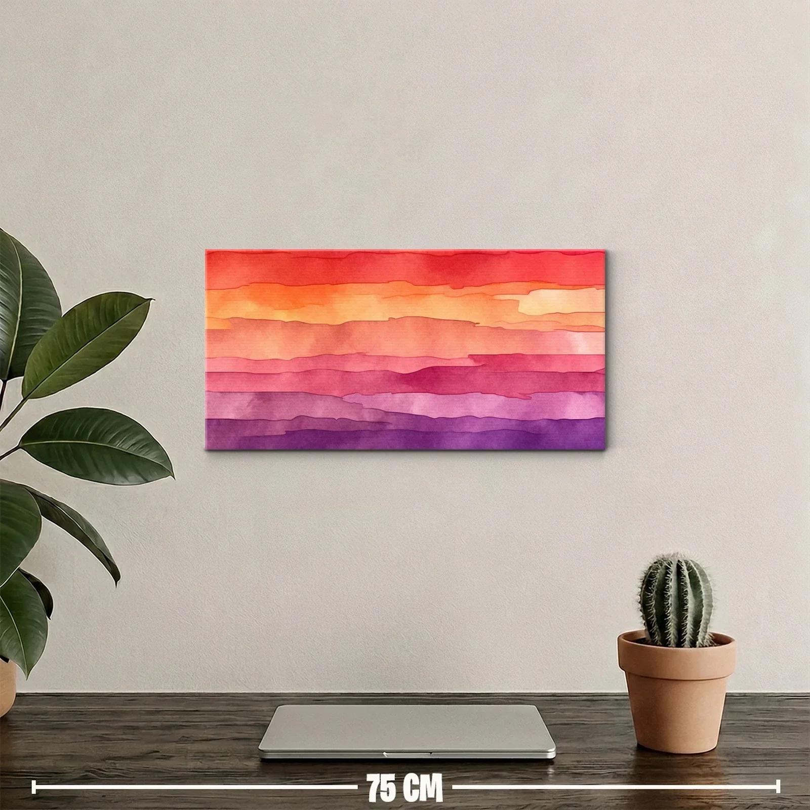 Cuadro franjas horizontales de acuarela con degradado cálido y morado — miniatura 2
