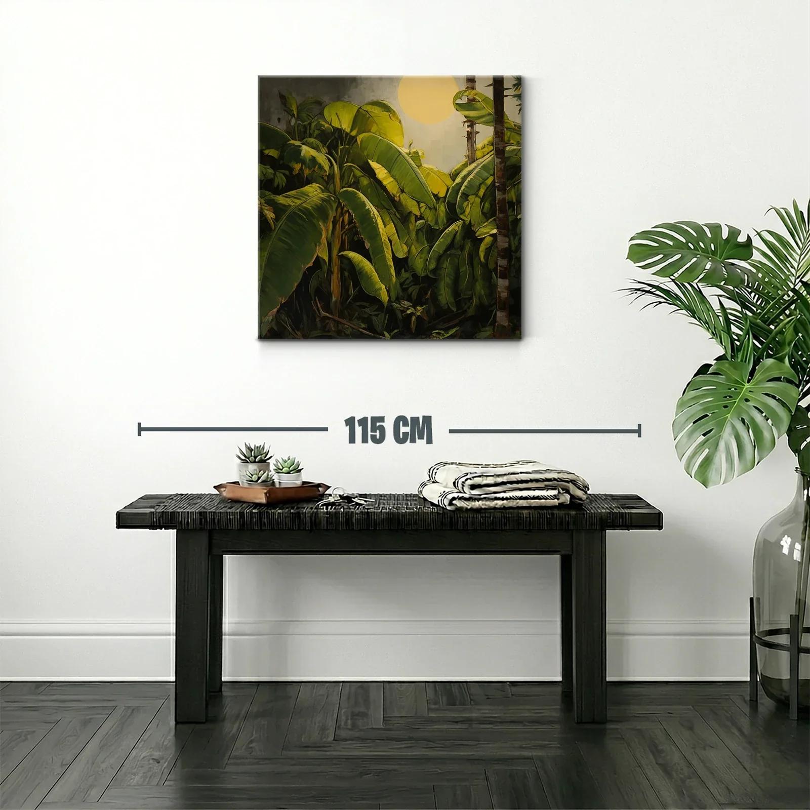 Cuadro tropical con hojas de plátano y sol radiante — miniatura 2